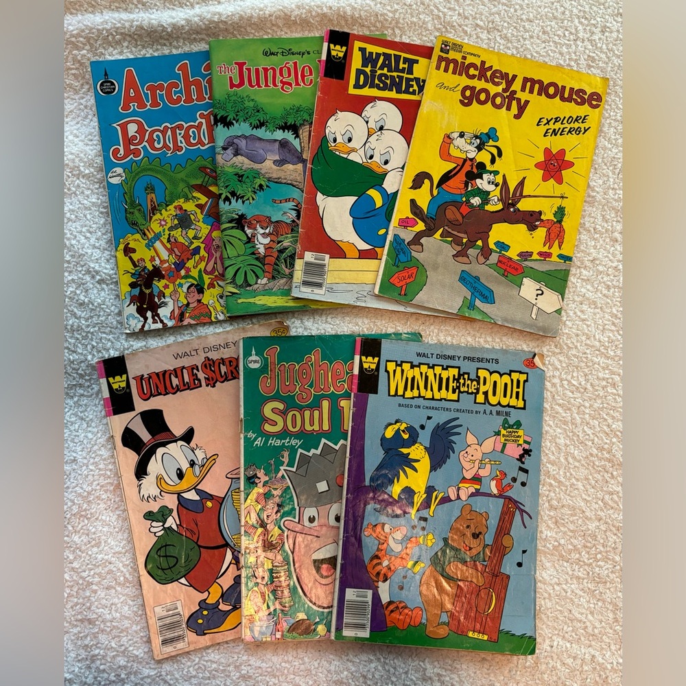 7 Older/ Vintage Comic Books-Disney, Archie, Winnie-the-Pooh